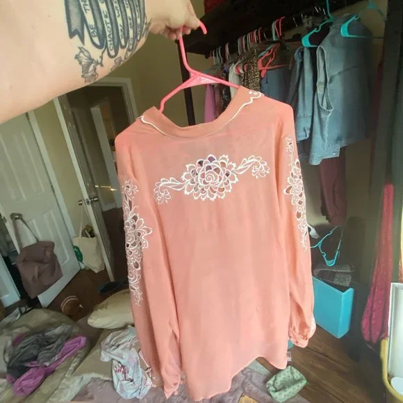 Plus Size - Vintage Western Bob Mackie Silk Blouse with Cutouts - Picture 2 of 4